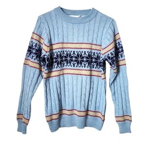 KENTFIELD x VINTAGE 70's fair isle knit sweater cable‎ knit in blue size M